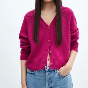 Mango Fuchsia Vneck Cardigan Small